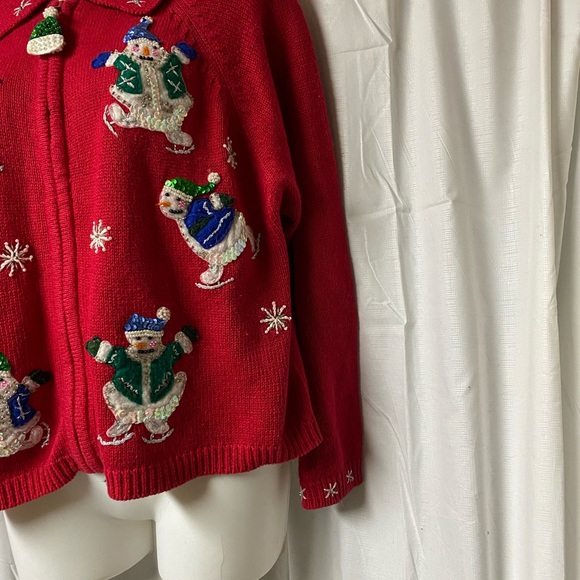 Vintage Tiara Sequence Ice Skating Snowman Xmas Cardigan Sweater By Tiara ,PXL - Picture 14 of 14